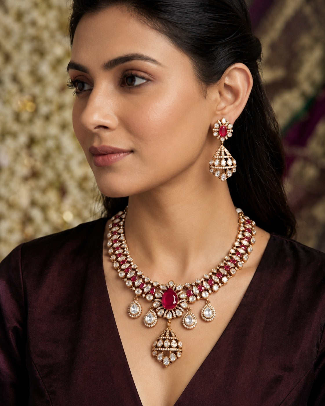 Royal Kundan Pearl Necklace Set with Jhumka Earrings