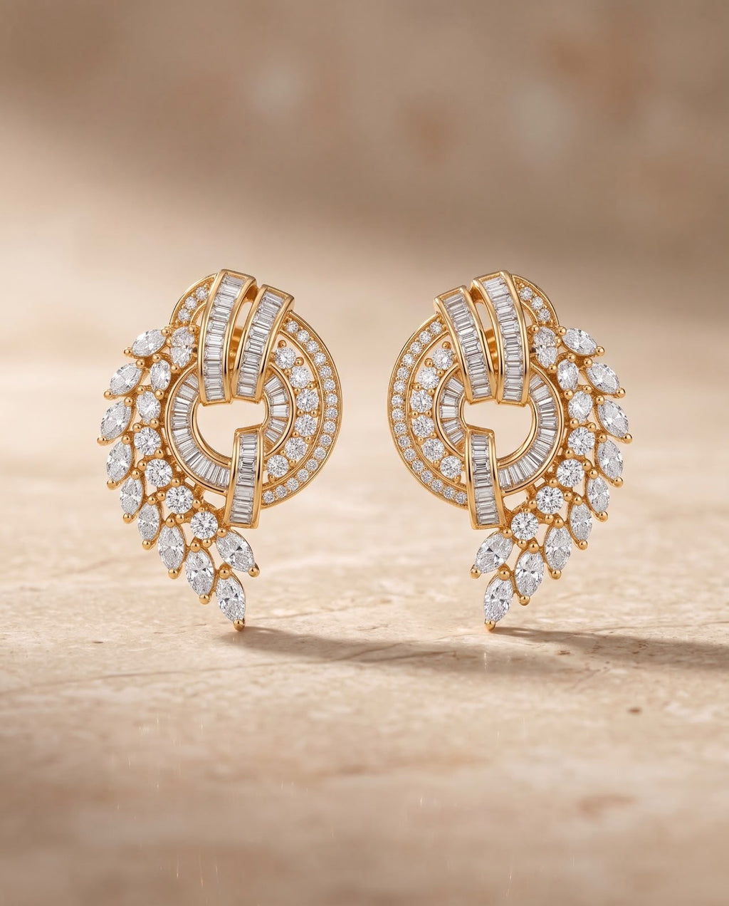 Gold-tone geometric green stone stud earrings