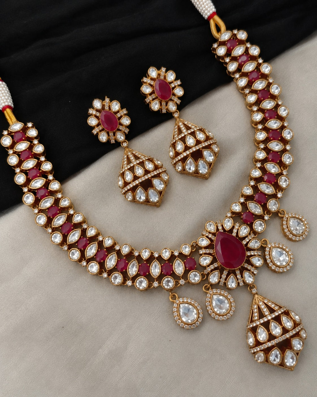 Royal Kundan Pearl Necklace Set with Jhumka Earrings