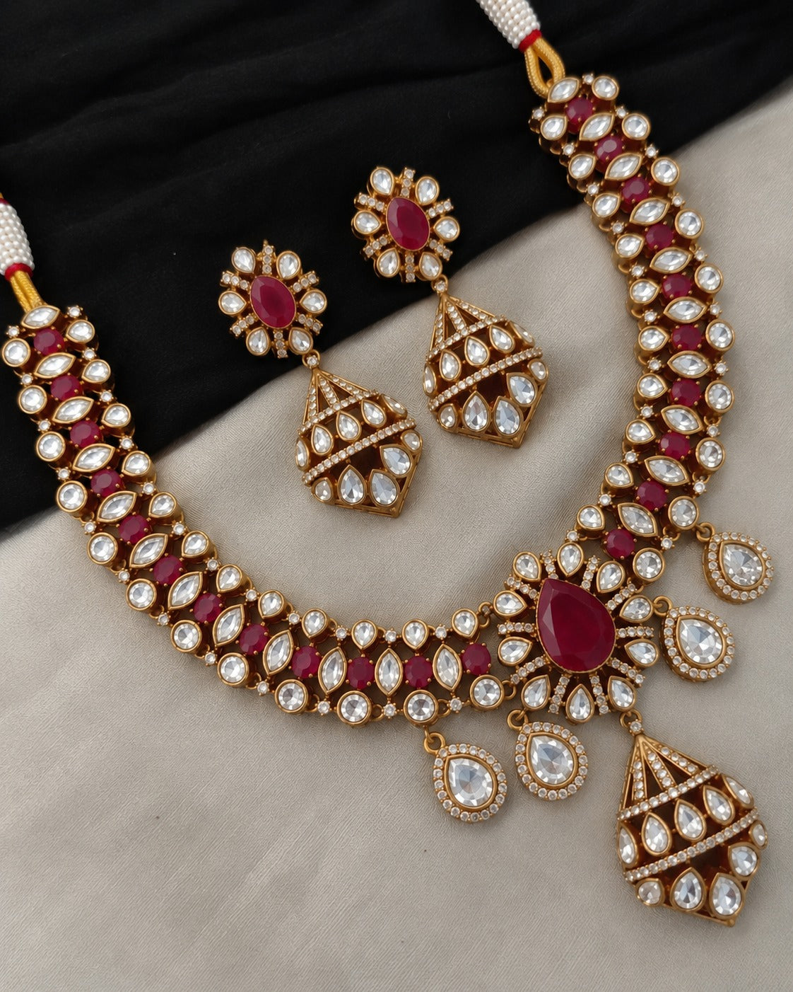 Royal Kundan Pearl Necklace Set with Jhumka Earrings